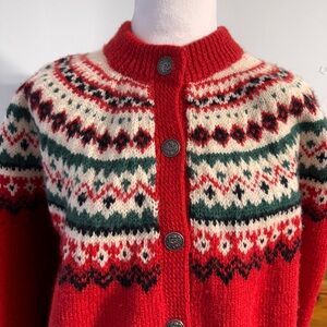 Dale of Norway Red and Cream Patterned Cardigan